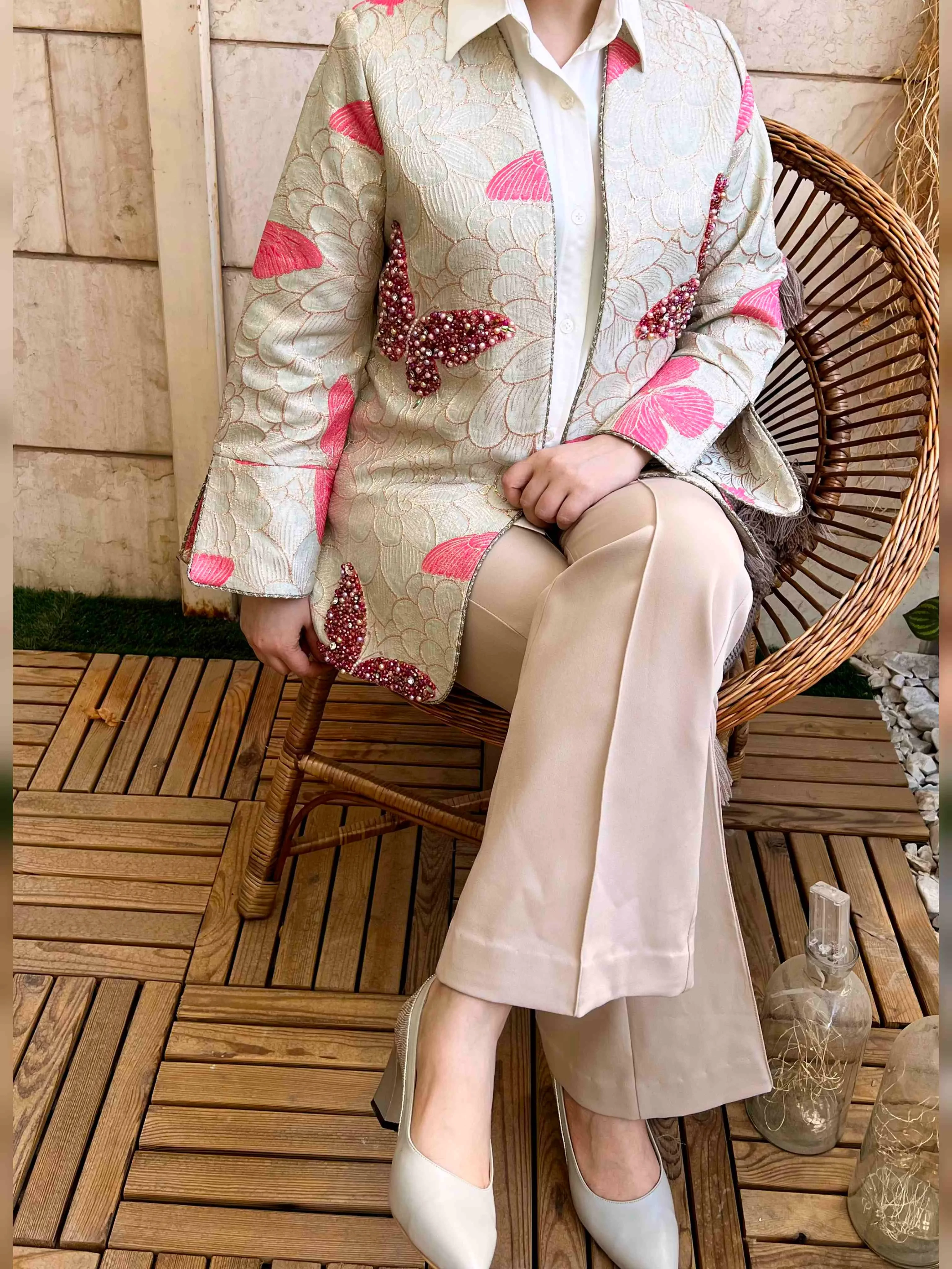 کت ژاکارد جواهردوزی پروانه
