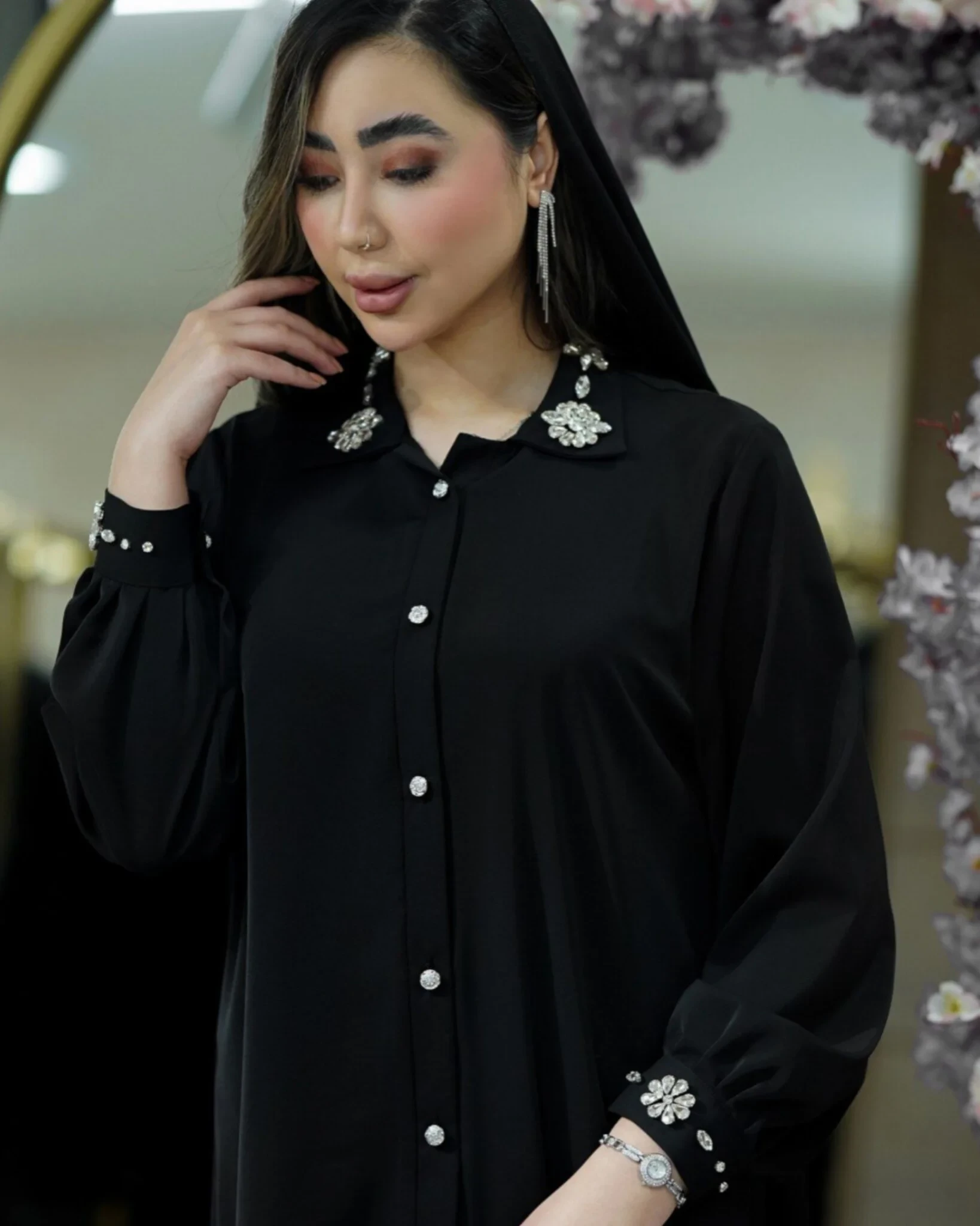 شومیز مشکی جواهردوزی مدل شکوفه 