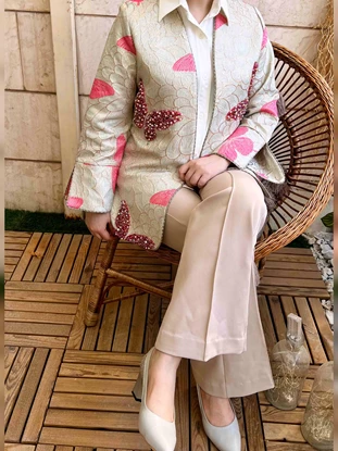 کت ژاکارد جواهردوزی پروانه