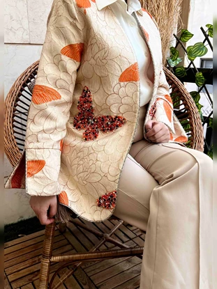 کت ژاکارد جواهردوزی پروانه