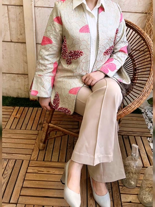 کت ژاکارد جواهردوزی پروانه