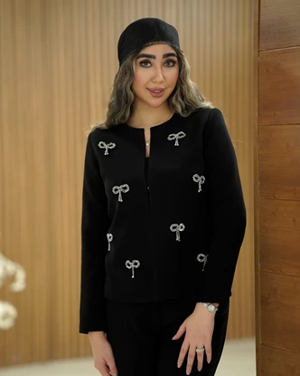 کت تک کراپ مدل پاپیون ریز آویز دار