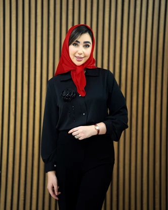 شومیز مشکی جواهردوزی مدل گل برجسته