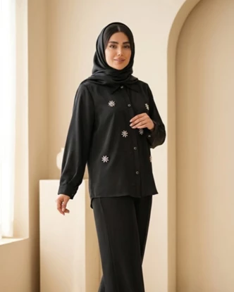 شومیز مشکی جواهردوزی مدل بابونه