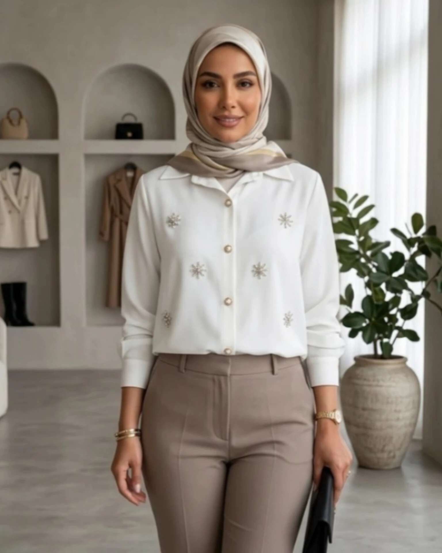 شومیز سفید جواهردوزی مدل بابونه